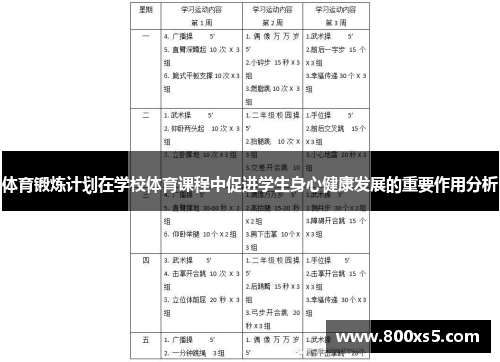 体育锻炼计划在学校体育课程中促进学生身心健康发展的重要作用分析